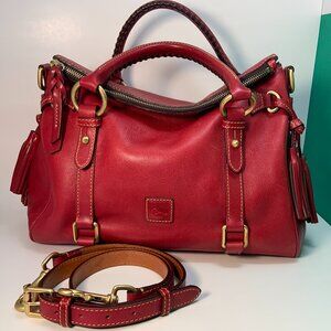 Dooney & Bourke Florentine Leather Satchel Raspberry with Strap